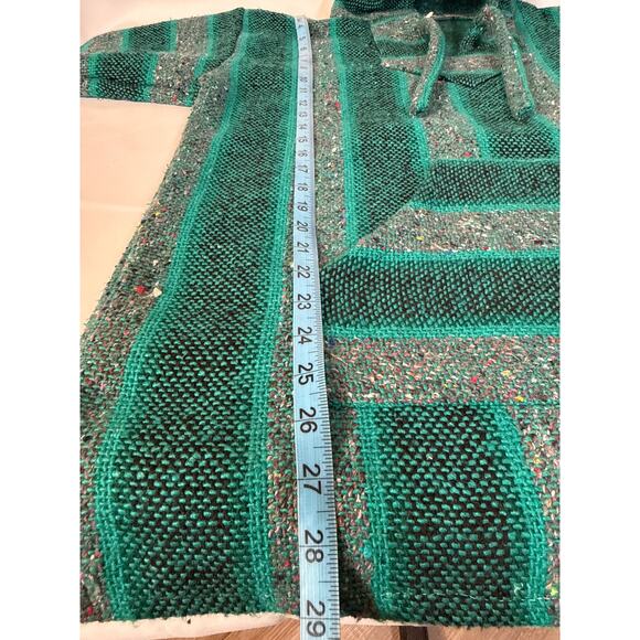 Original Art-Maz Style Turquise Striped Mexican Baja Hoodie Poncho Jacket - Picture 5 of 8